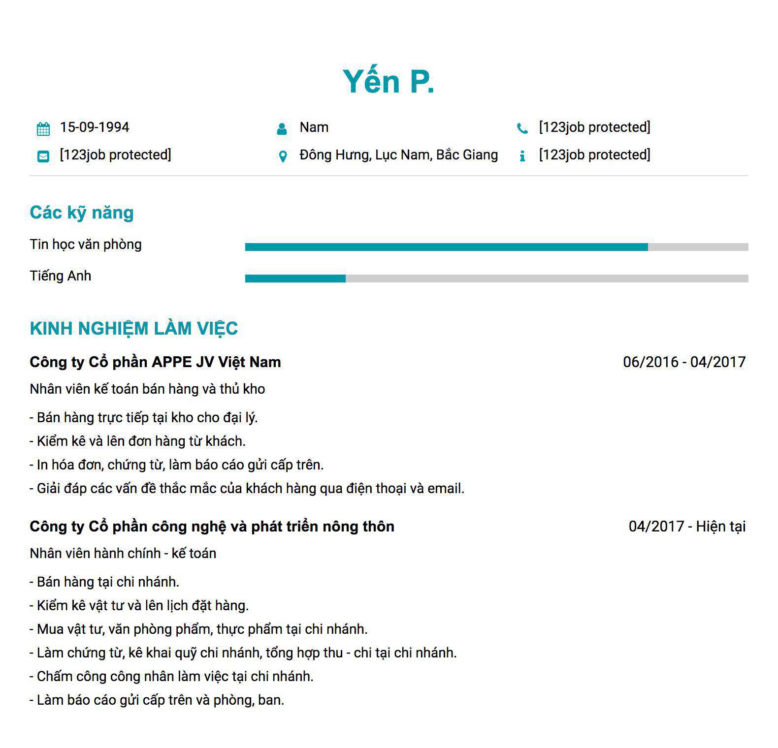 Gợi ý cách viết Mẫu CV tham khảo Nhân viên kế toán bán hàng và thủ kho 