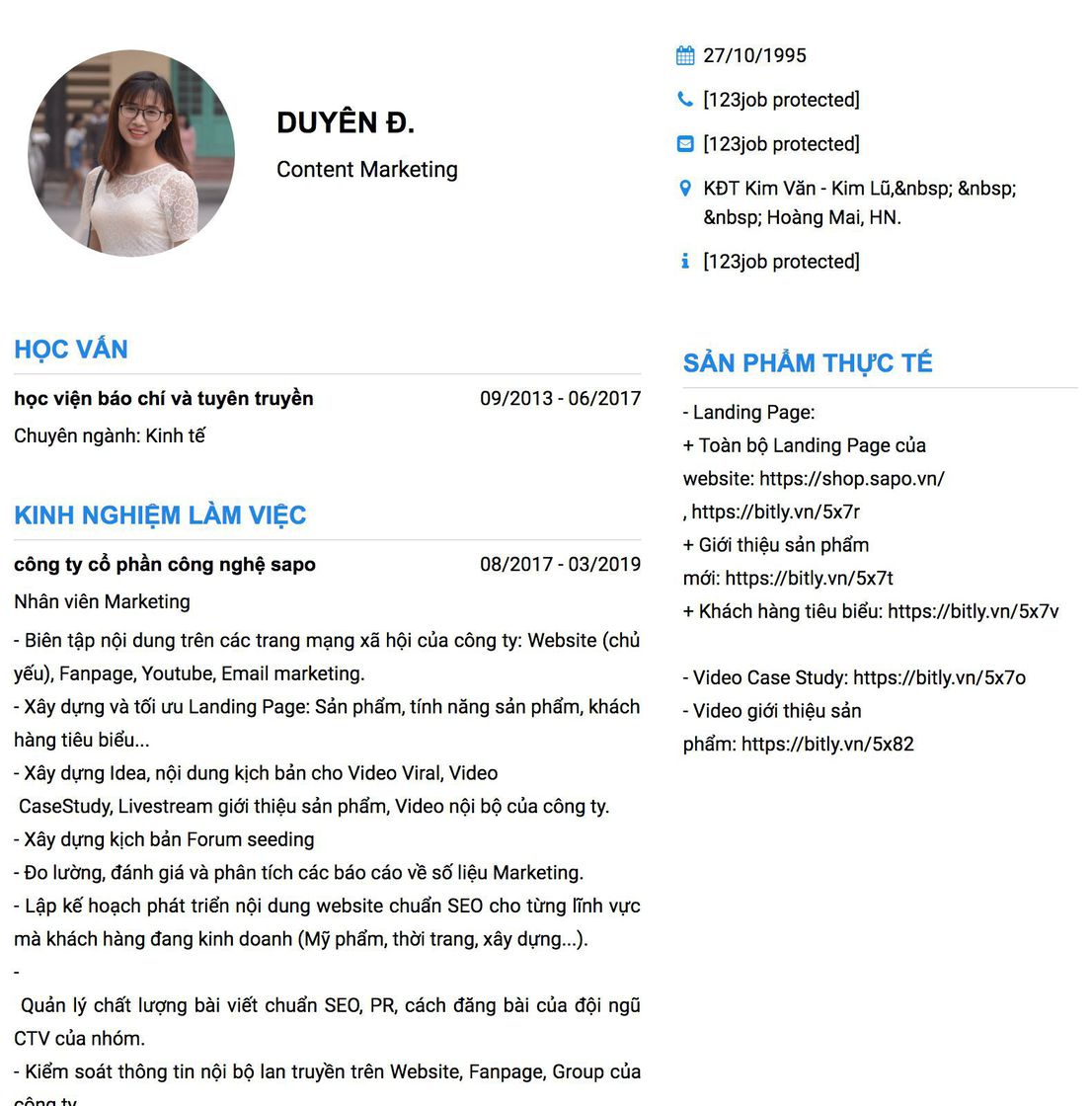 Gợi ý cách viết Mẫu CV tham khảo Content Marketing 