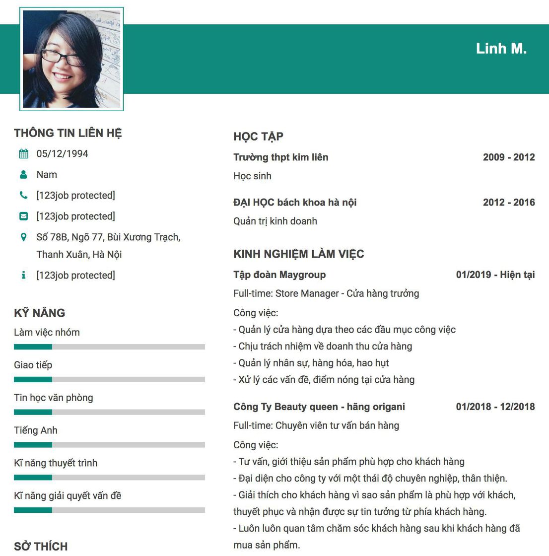Gợi ý cách viết Mẫu CV tham khảo Full-time: Store Manager - Cửa hàng trưởng 
