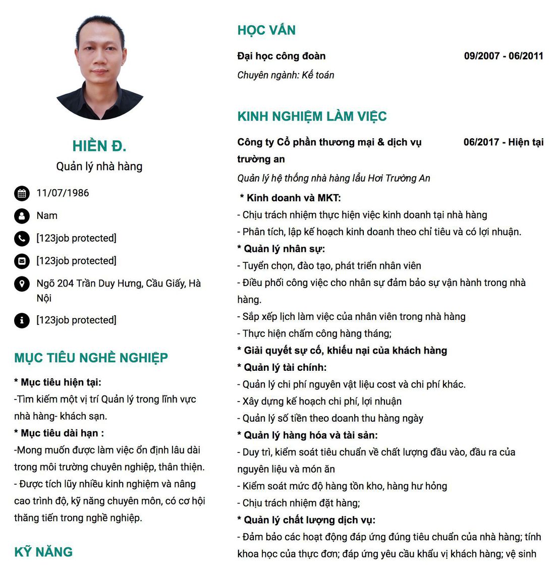 Gợi ý cách viết Mẫu CV tham khảo Quản lý nhà hàng 