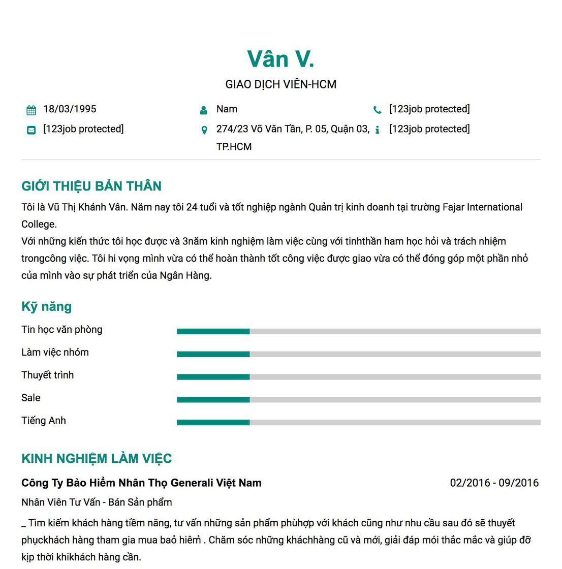 Gợi ý cách viết Mẫu CV tham khảo GIAO DỊCH VIÊN-HCM 
