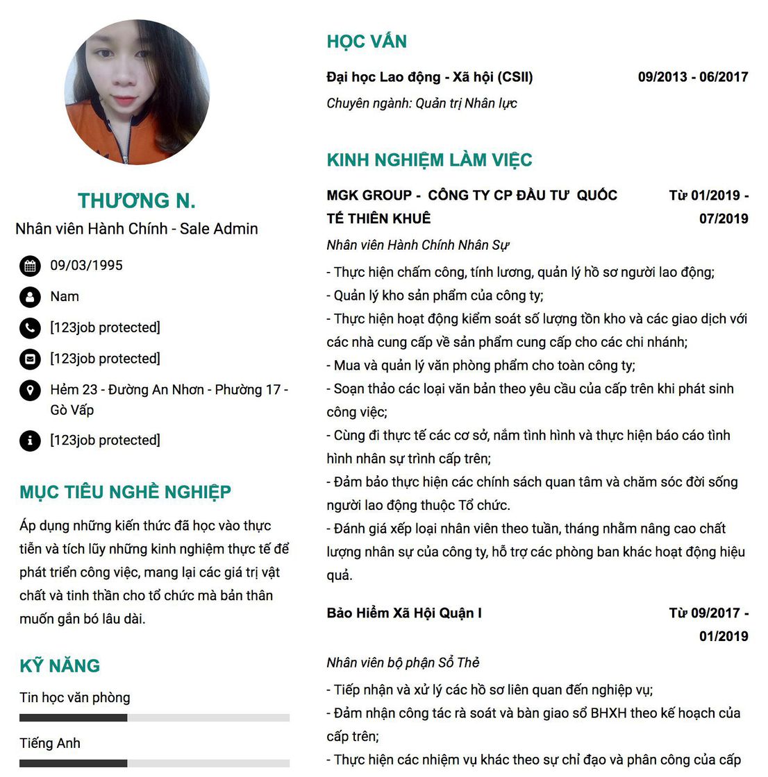 Gợi ý cách viết Mẫu CV tham khảo Nhân viên Hành Chính - Sale Admin 