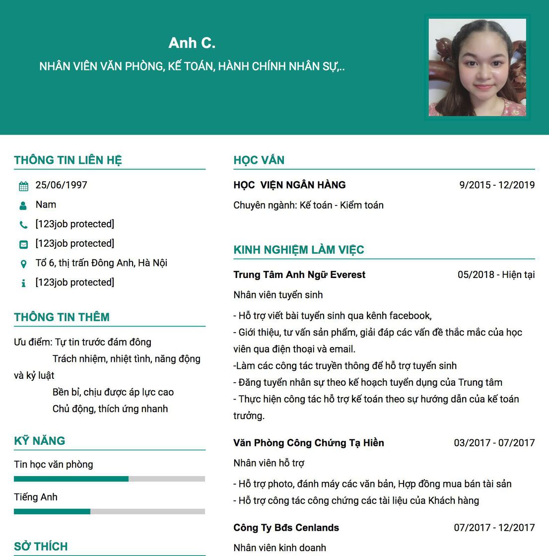 Gợi ý cách viết Mẫu CV tham khảo Nhân viên văn phòng, kế toán, hành chính nhân sự,.. 