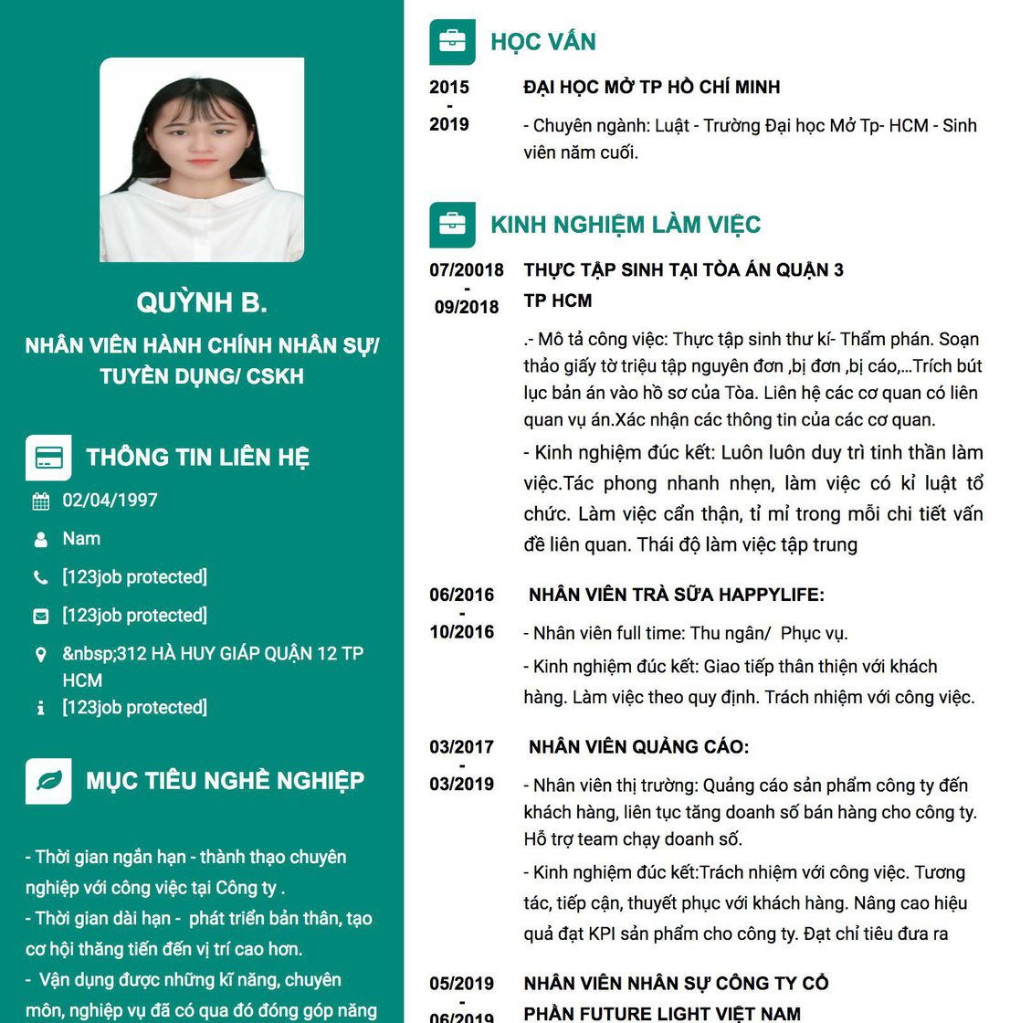 Gợi ý cách viết Mẫu CV tham khảo nHÂN VIÊN HÀNH CHÍNH NHÂN SỰ/ TUYỀN DỤNG/ CSKH 