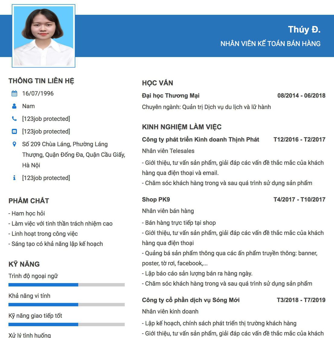 Gợi ý cách viết Mẫu CV tham khảo Nhân viên Kế toán bán hàng 