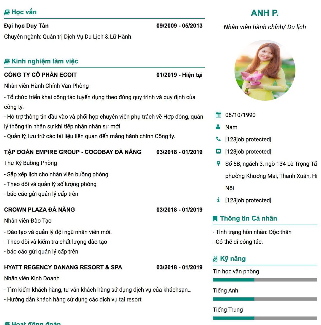 Gợi ý cách viết Mẫu CV tham khảo Nhân viên hành chính/ Du lịch 
