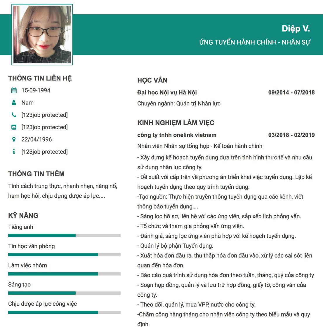 Gợi ý cách viết Mẫu CV tham khảo Ứng tuyển Hành chính - Nhân sự 