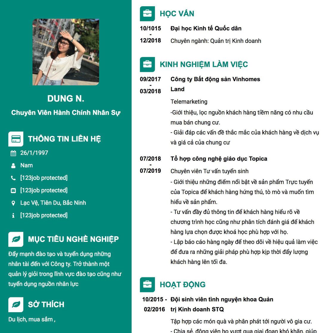 Gợi ý cách viết Mẫu CV tham khảo Chuyên viên hành chính nhân sự 