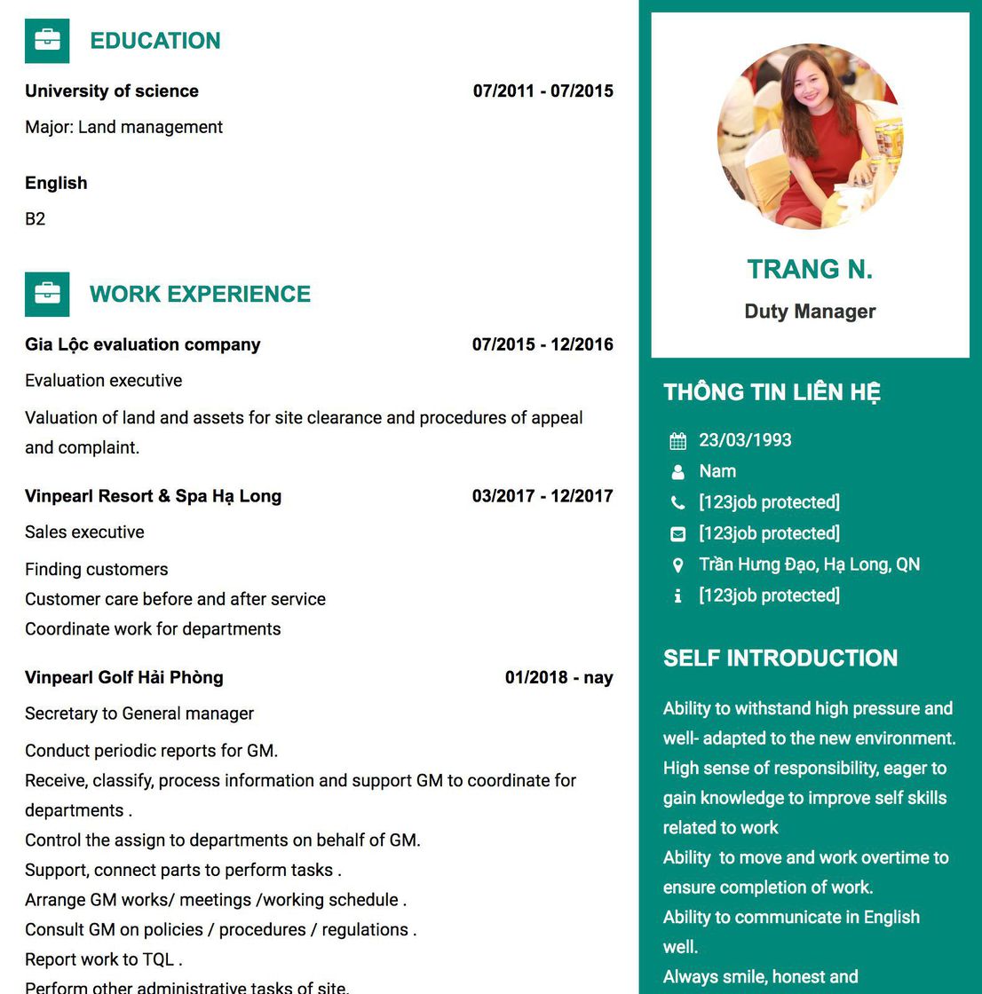 Gợi ý cách viết Mẫu CV tham khảo Duty Manager 