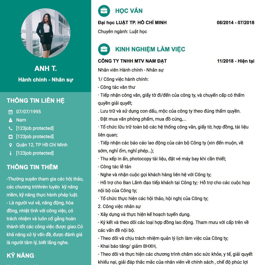 Gợi ý cách viết Mẫu CV tham khảo Hành chính - Nhân sự 