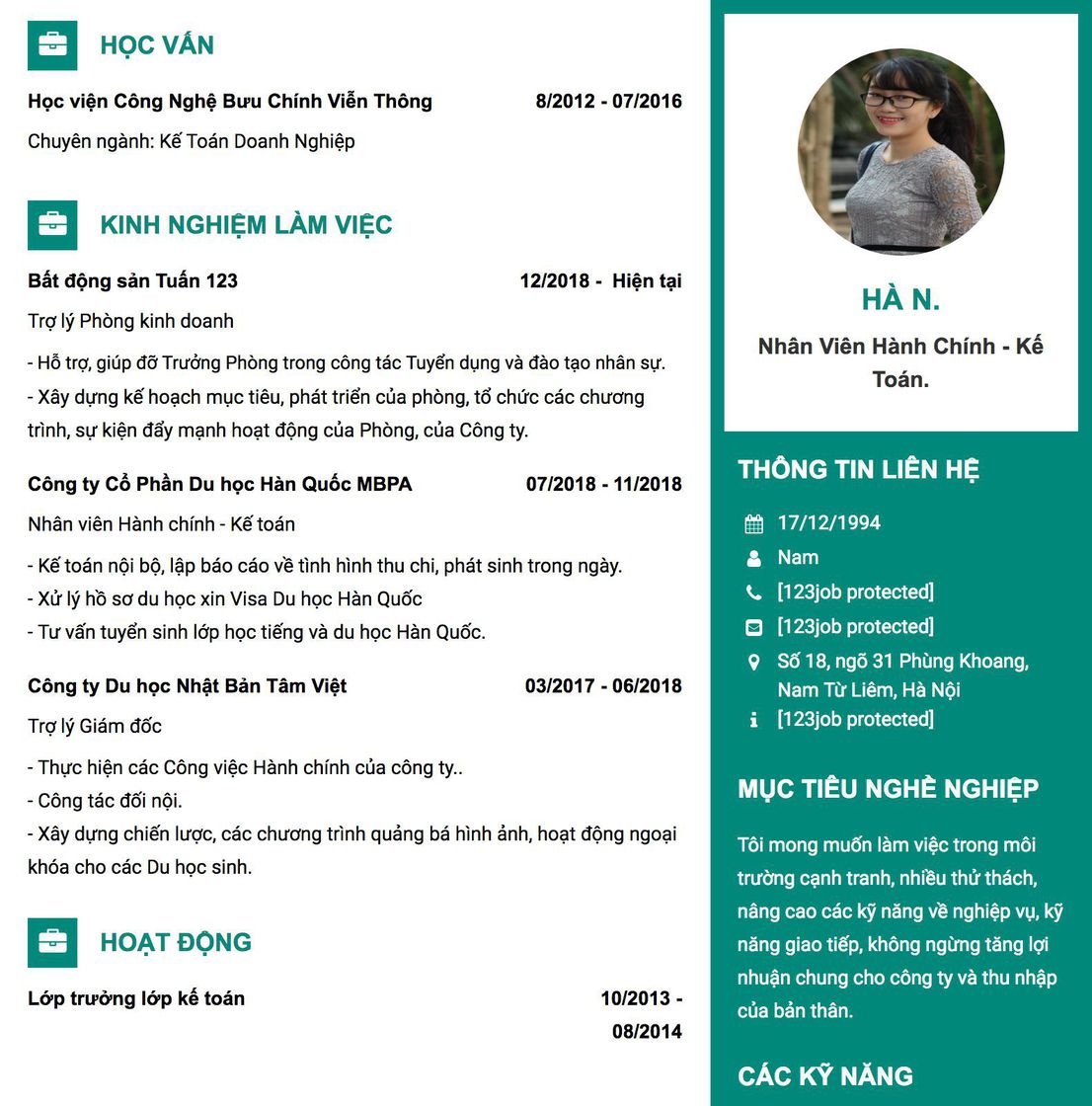 Gợi ý cách viết Mẫu CV tham khảo Nhân viên Hành chính - Kế toán. 