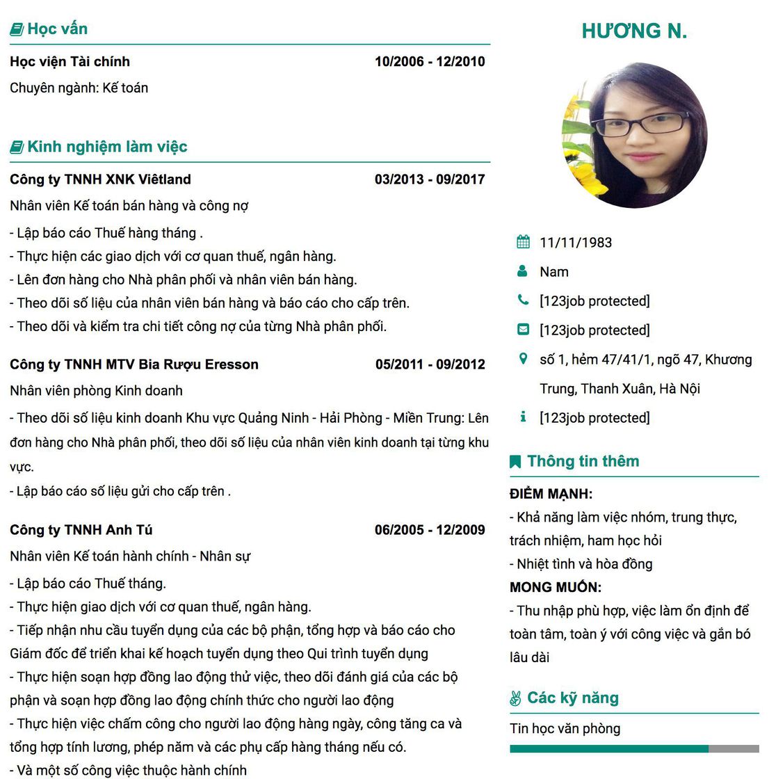 Gợi ý cách viết Mẫu CV tham khảo Nhân viên Kế toán bán hàng và công nợ 