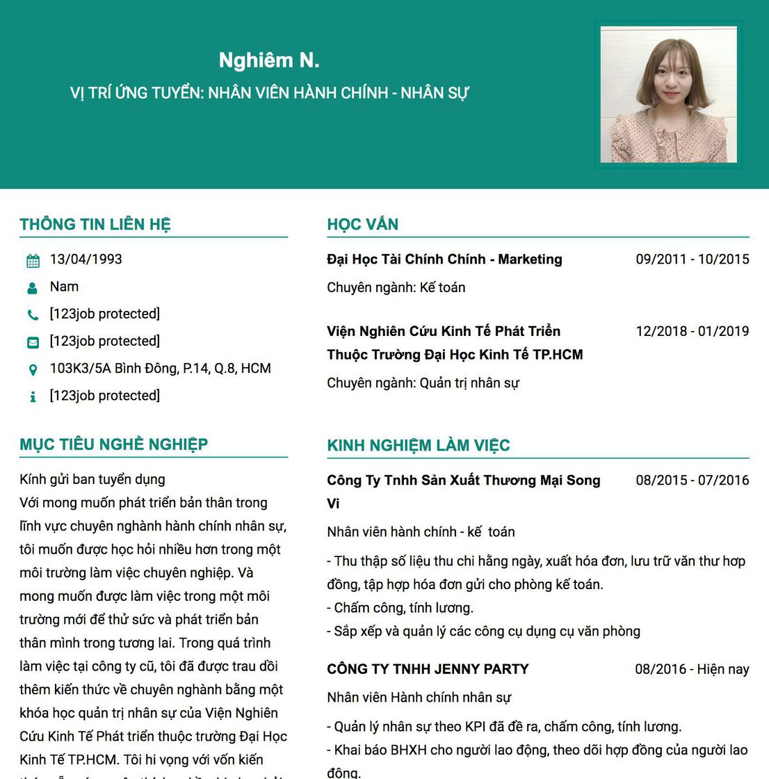 Gợi ý cách viết Mẫu CV tham khảo Vị trí ứng tuyển: Nhân viên hành chính - Nhân sự 