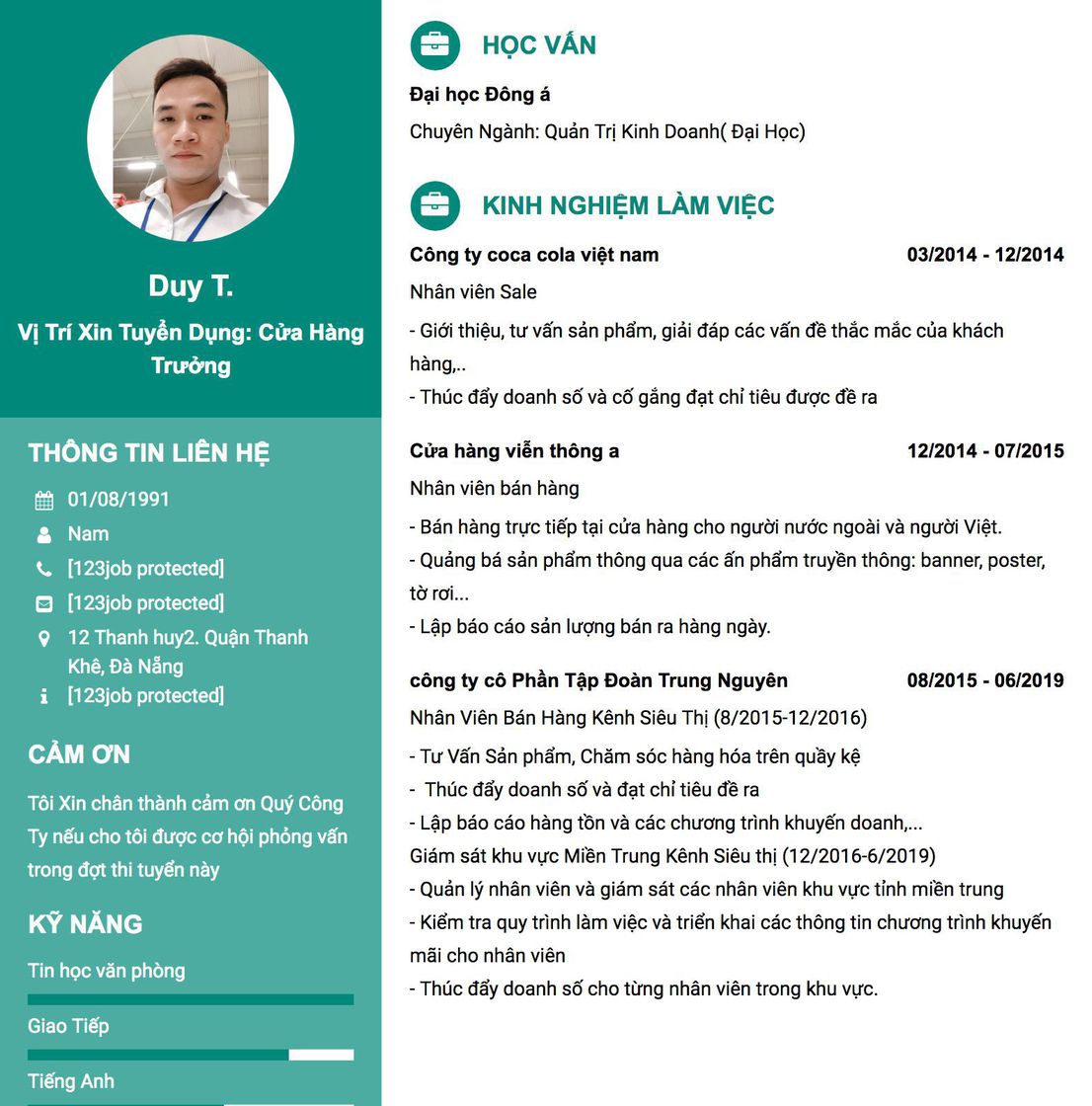 Gợi ý cách viết Mẫu CV tham khảo Vị Trí Xin Tuyển Dụng: Cửa Hàng Trưởng 