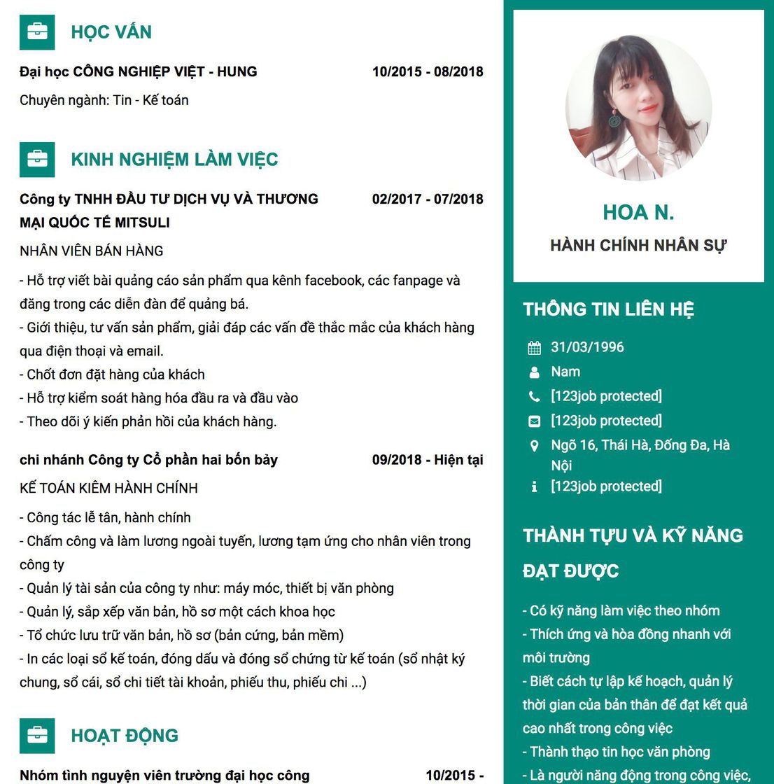 Gợi ý cách viết Mẫu CV tham khảo HÀNH CHÍNH NHÂN SỰ 