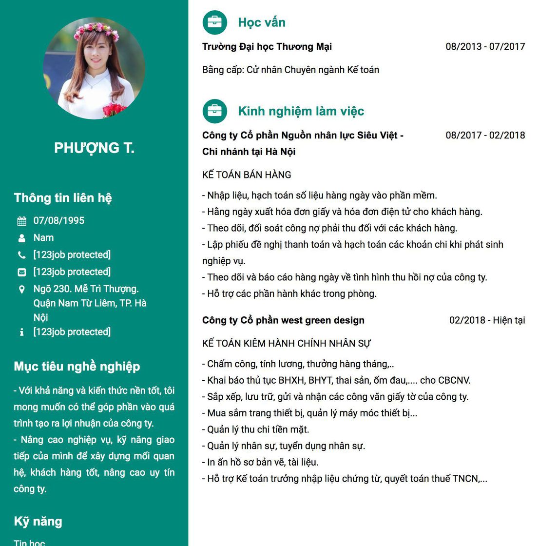 Gợi ý cách viết Mẫu CV tham khảo KẾ TOÁN BÁN HÀNG 
