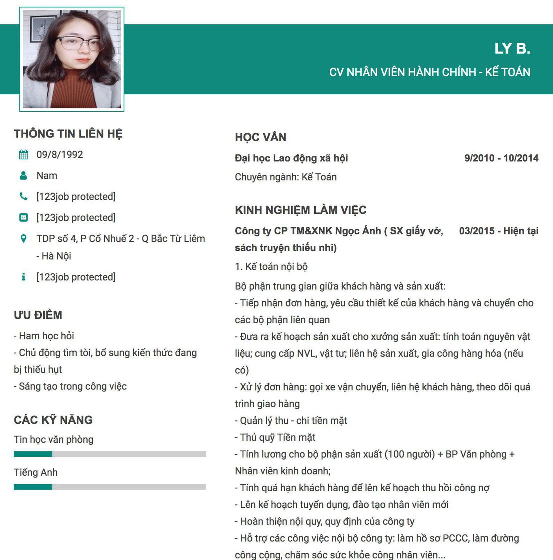 Gợi ý cách viết Mẫu CV tham khảo CV NHÂN VIÊN HÀNH CHÍNH - KẾ TOÁN 