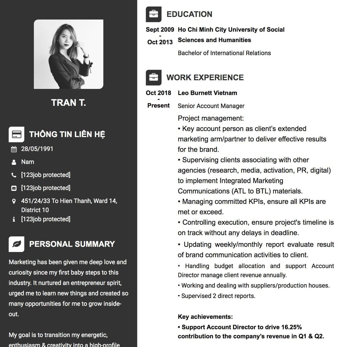 Gợi ý cách viết Mẫu CV tham khảo Senior Account Manager 