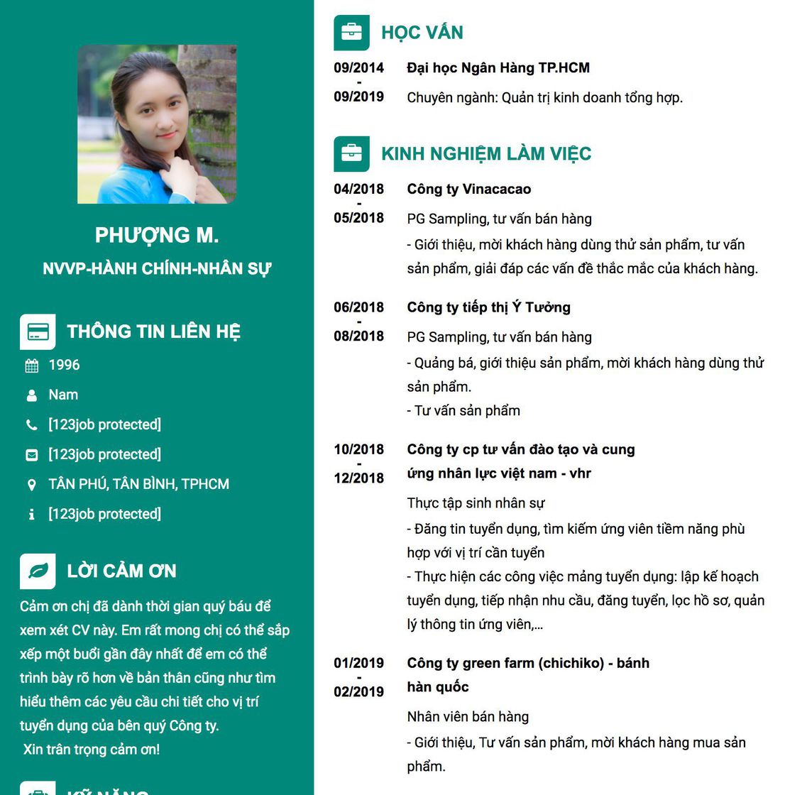 Gợi ý cách viết Mẫu CV tham khảo NVVP-HÀNH CHÍNH-NHÂN SỰ 