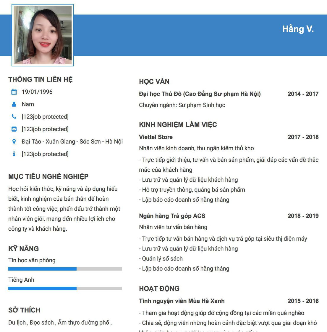 Gợi ý cách viết Mẫu CV tham khảo Nhân viên kinh doanh, thu ngân kiêm thủ kho 