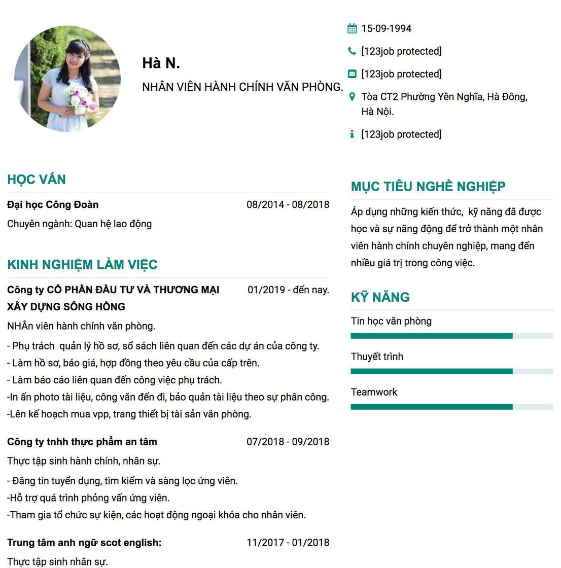 Gợi ý cách viết Mẫu CV tham khảo NHÂN VIÊN HÀNH CHÍNH VĂN PHÒNG. 