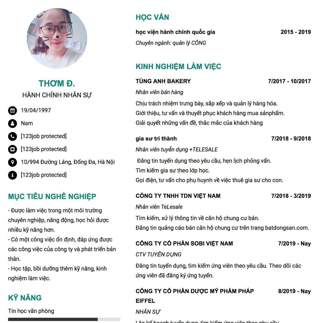 Gợi ý cách viết Mẫu CV tham khảo HÀNH CHÍNH NHÂN SỰ 