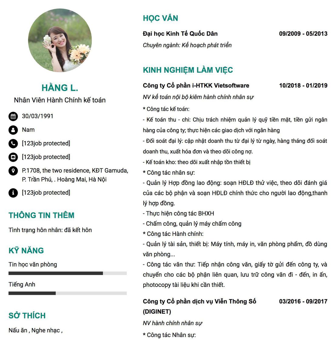 Gợi ý cách viết Mẫu CV tham khảo Nhân Viên Hành Chính&nbsp;kế toán 