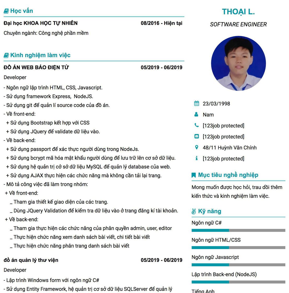 Gợi ý cách viết Mẫu CV tham khảo SOFTWARE ENGINEER 