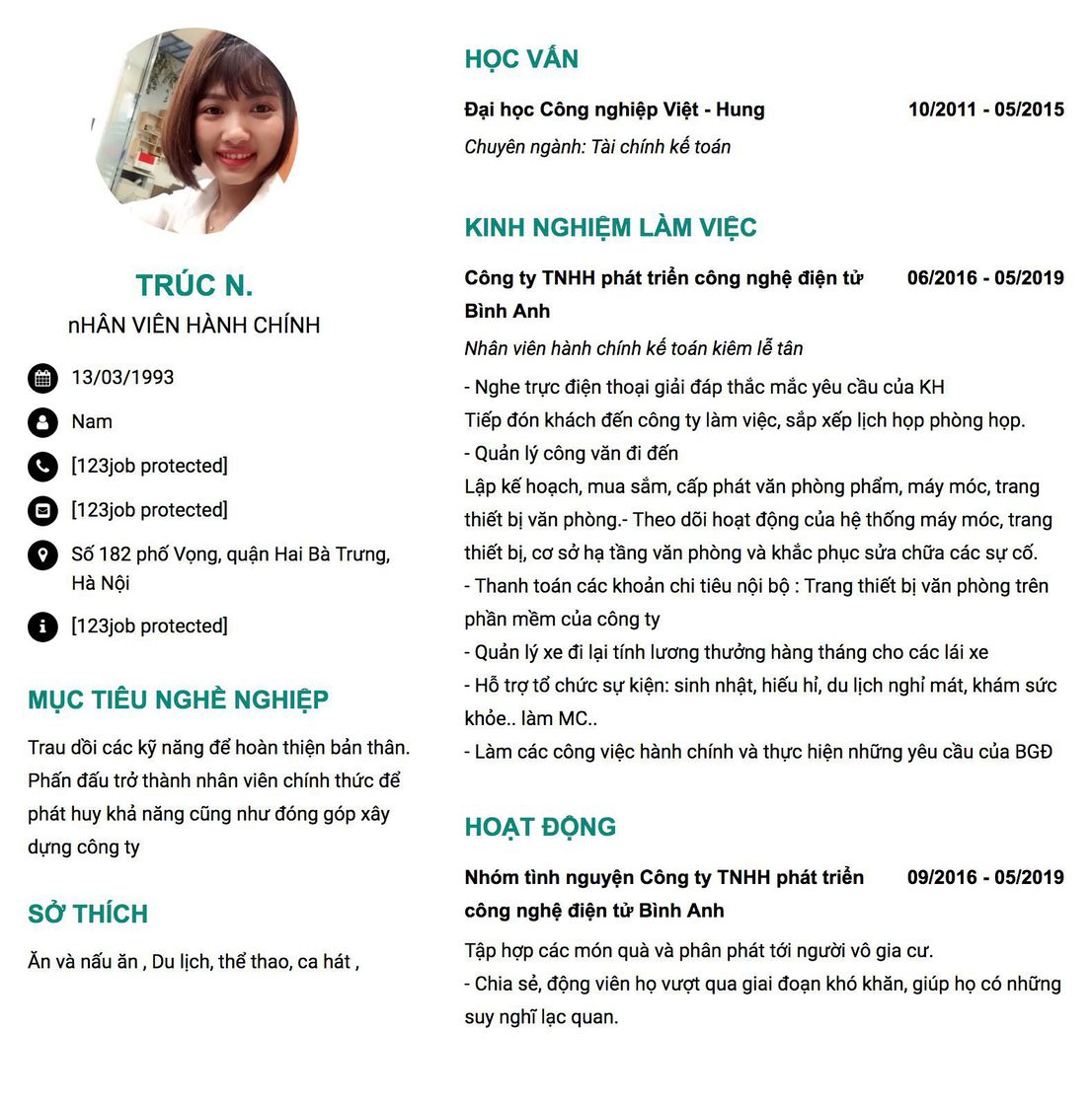 Gợi ý cách viết Mẫu CV tham khảo nHÂN VIÊN HÀNH CHÍNH 