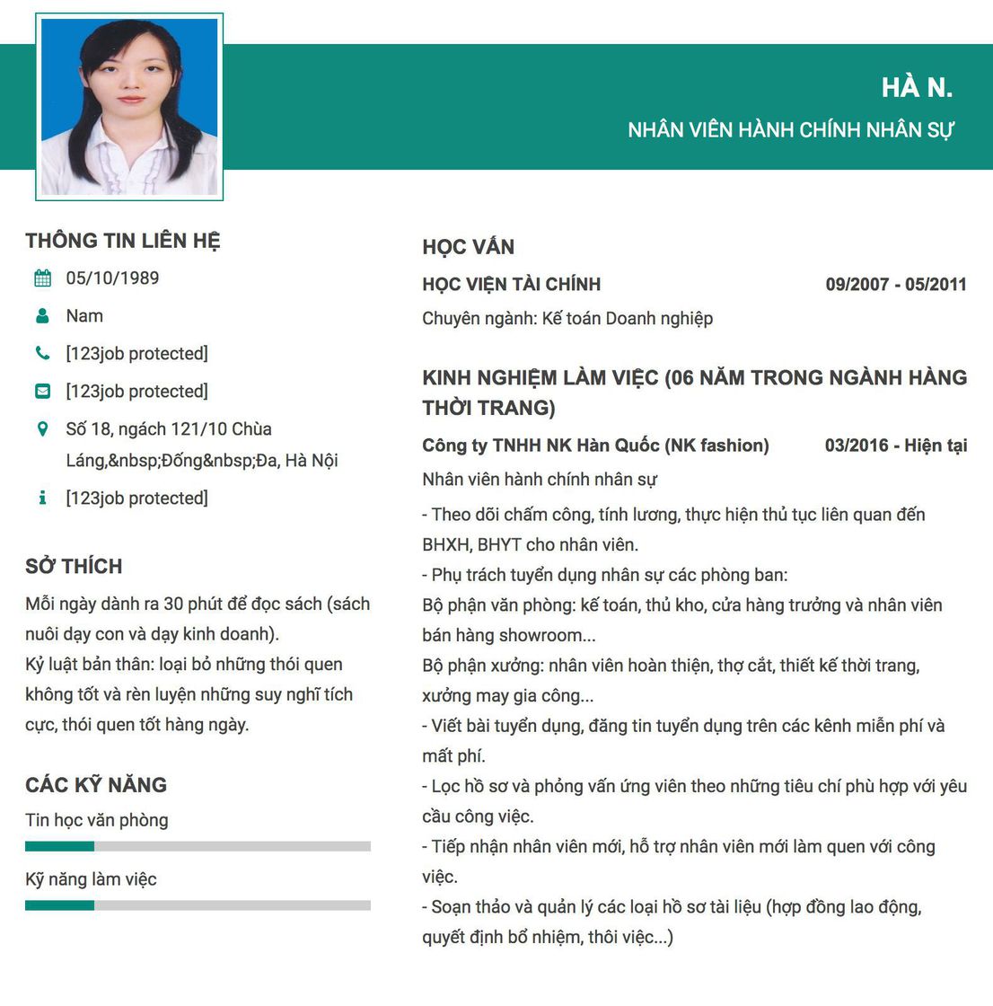 Gợi ý cách viết Mẫu CV tham khảo Nhân viên hành chính nhân sự 