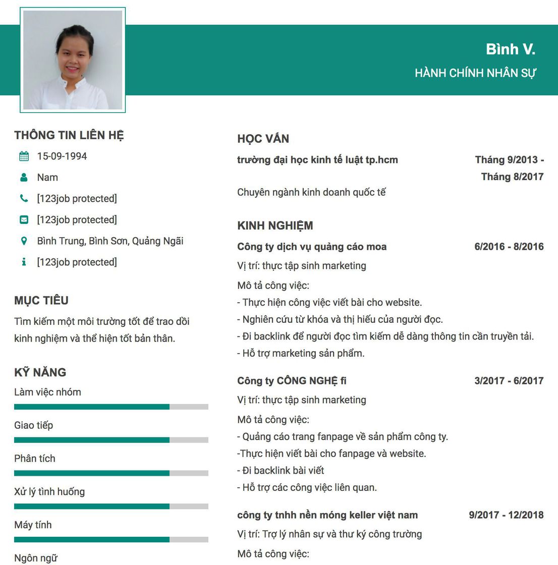 Gợi ý cách viết Mẫu CV tham khảo Hành chính nhân sự 