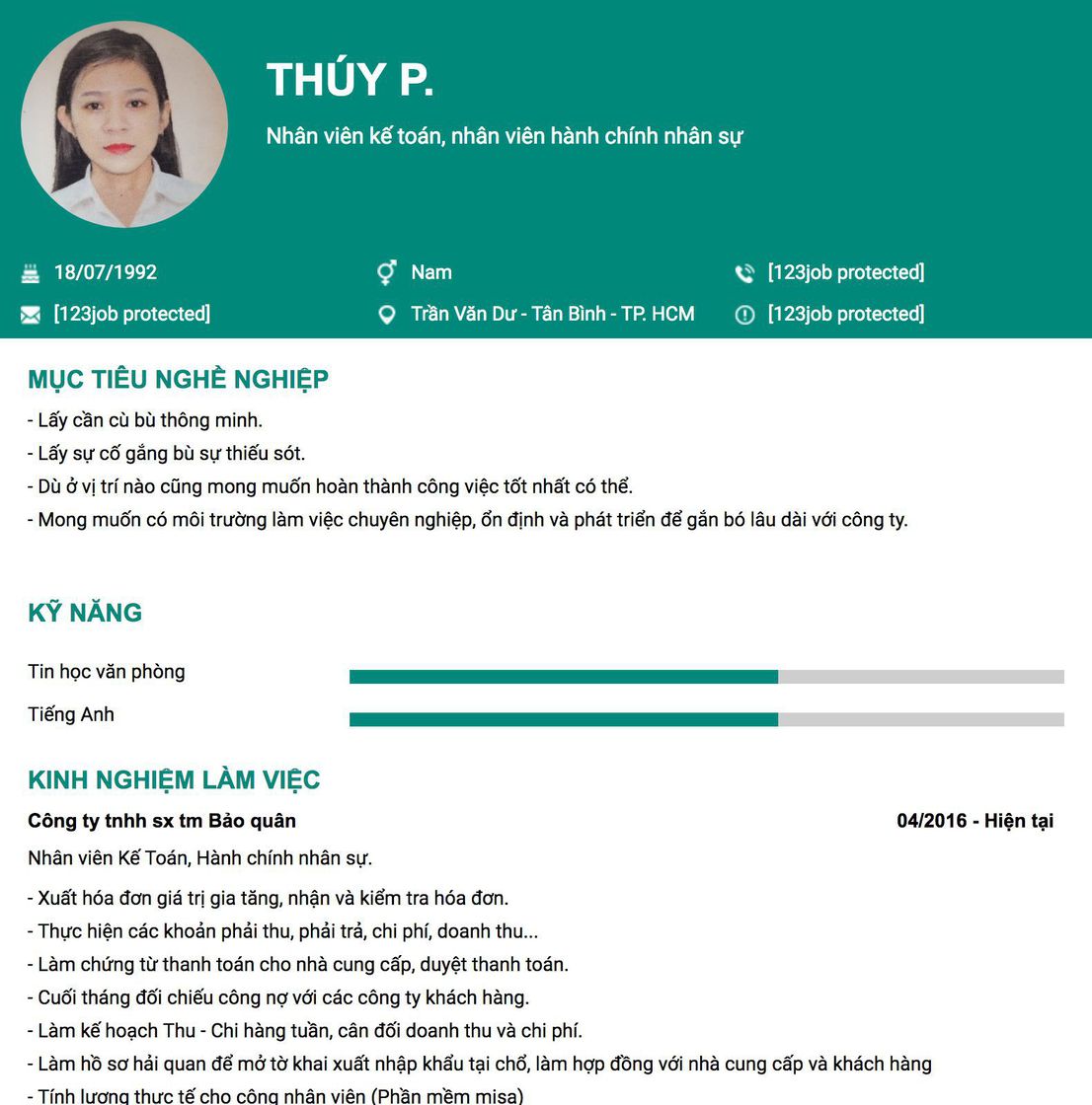 Gợi ý cách viết Mẫu CV tham khảo Nhân viên kế toán, nhân viên hành chính nhân sự 