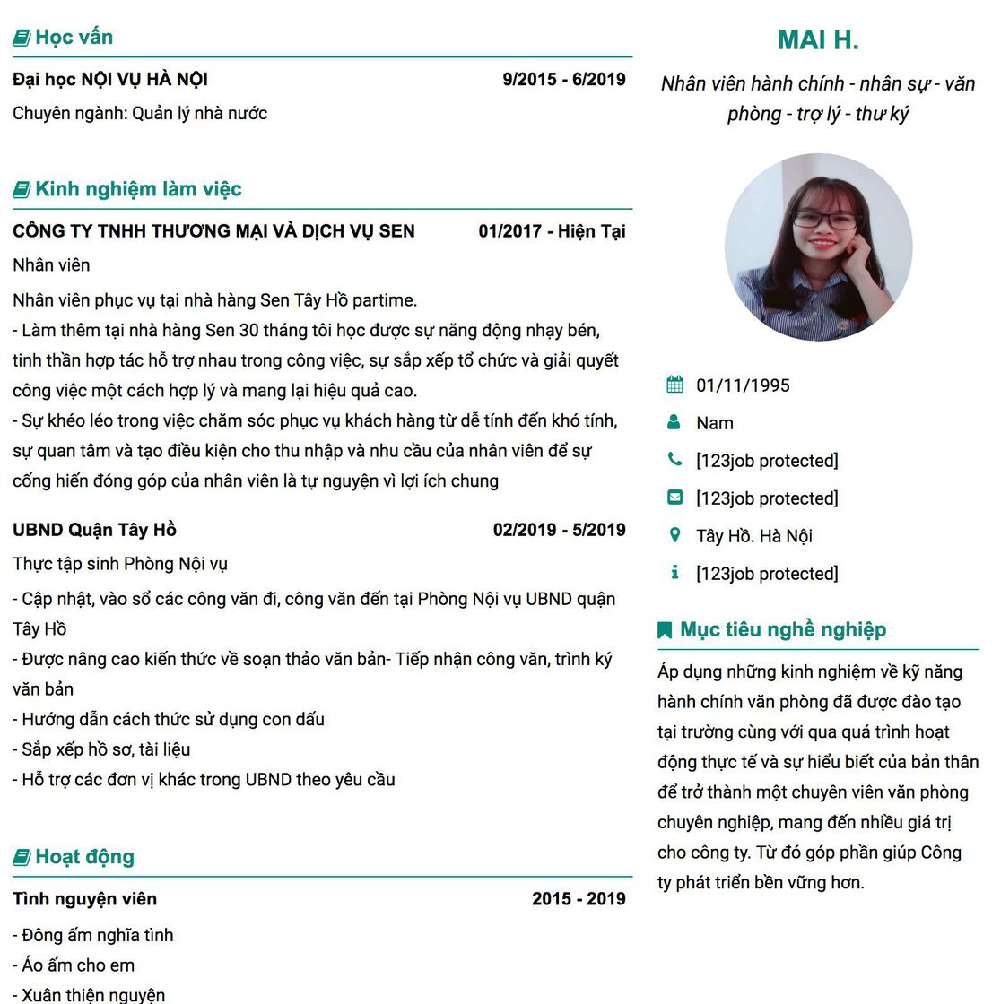 Gợi ý cách viết Mẫu CV tham khảo Nhân viên hành chính - nhân sự - văn phòng - trợ lý - thư ký 