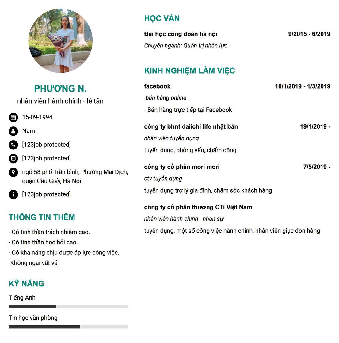 Gợi ý cách viết Mẫu CV tham khảo nhân viên hành chính - lễ tân 