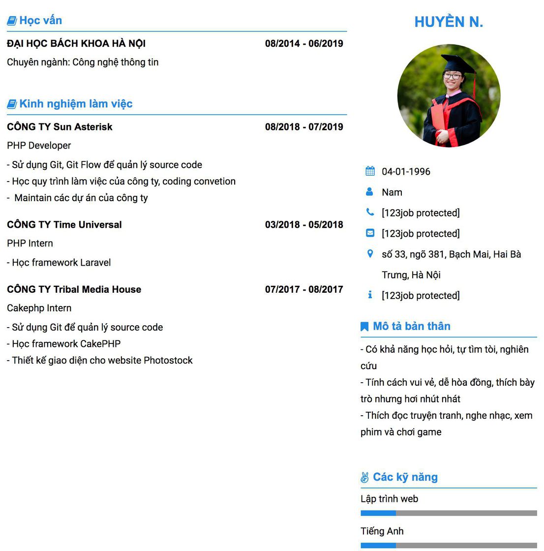 #28690 Mẫu CV php developer thiết kế chuẩn nhất 2026 bởi Huyền N