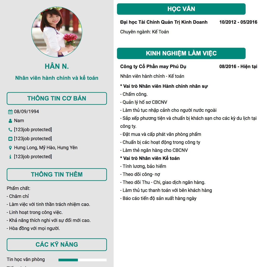 Gợi ý cách viết Mẫu CV tham khảo Nhân viên hành chính và kế toán 