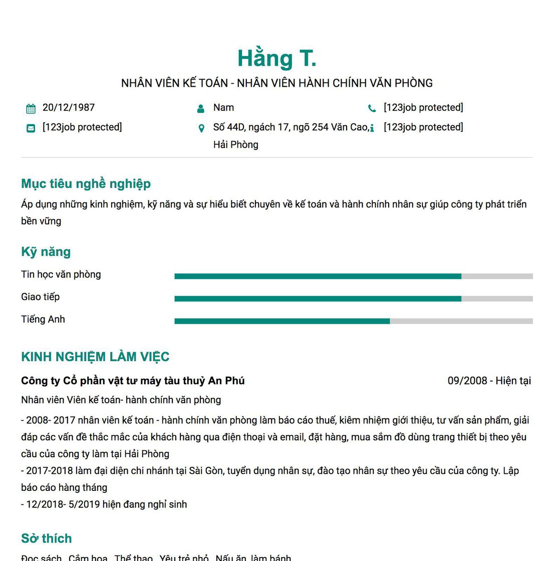 Gợi ý cách viết Mẫu CV tham khảo Nhân viên kế toán - Nhân viên hành chính văn phòng 