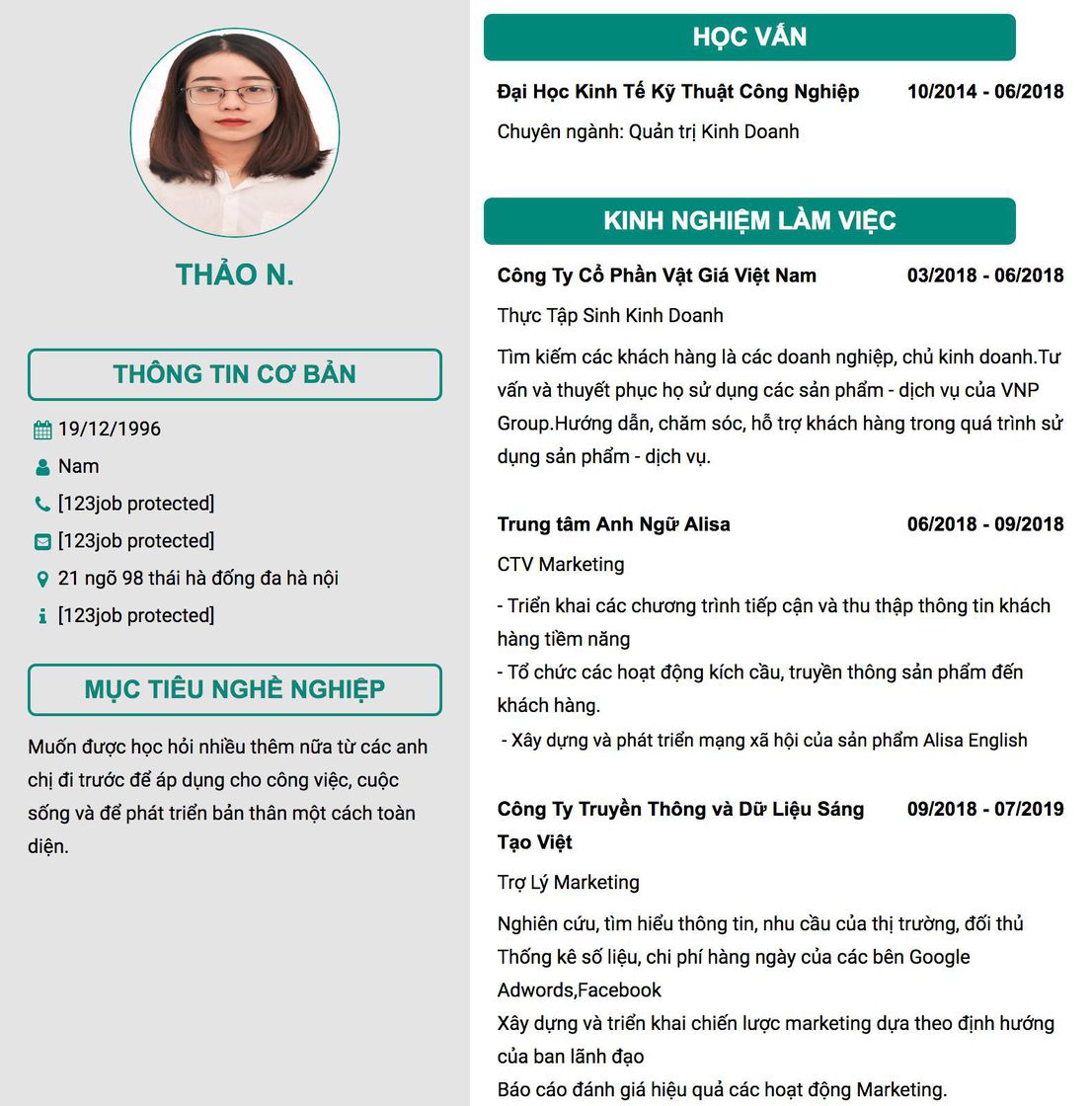 Gợi ý cách viết Mẫu CV tham khảo Thực Tập Sinh Kinh Doanh 