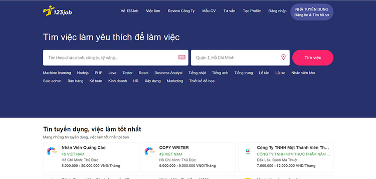Trang web đăng tin tuyển dụng 123job