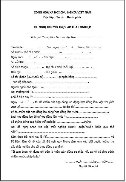 Đề nghị hưởng trợ cấp thất nghiệp