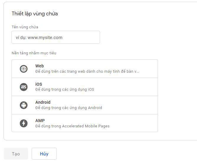 Bước 2: Tạo v&agrave; thiết lập v&ugrave;ng chứa