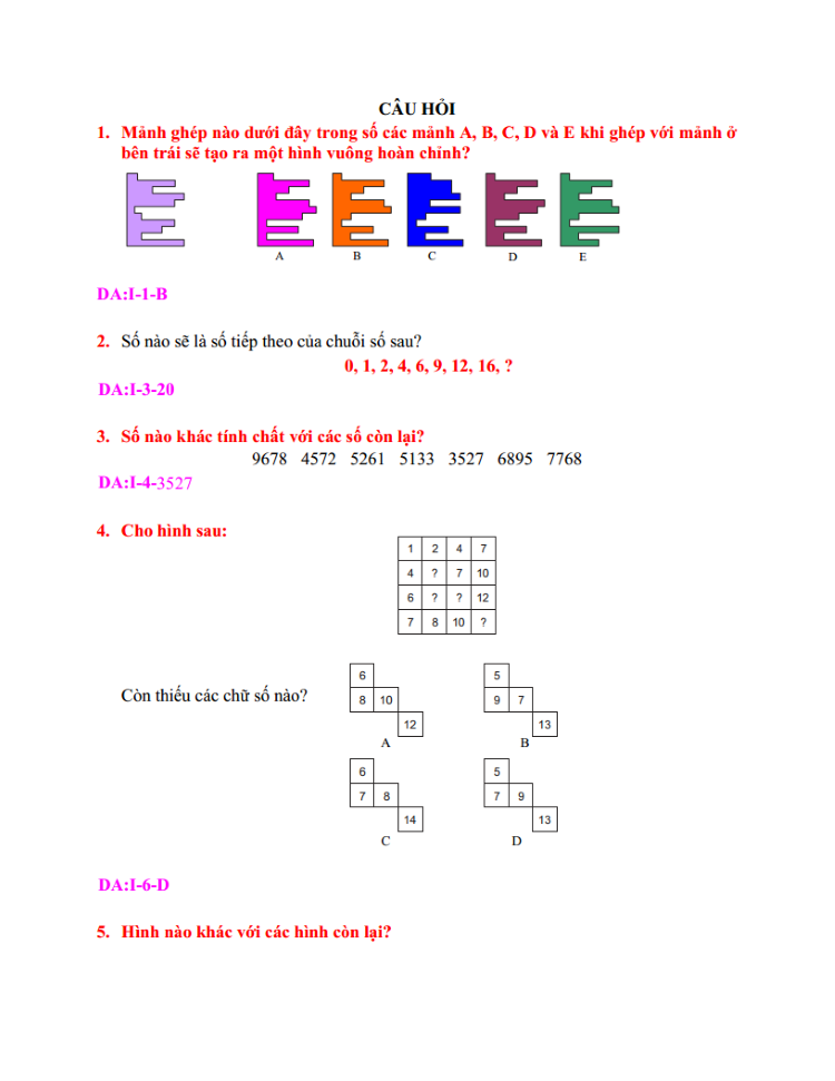 Mẫu b&agrave;i test IQ của Viettel