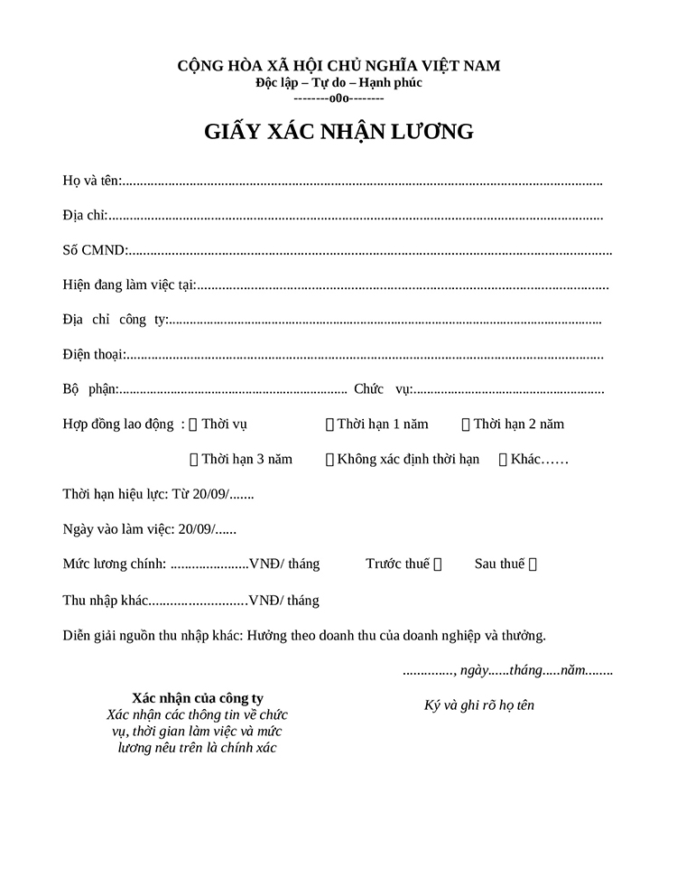 Hướng dẫn viết mẫu giấy x&aacute;c nhận lương