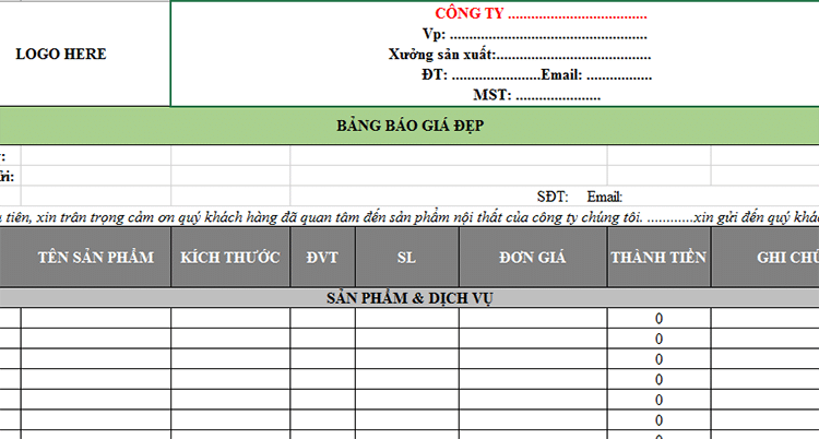 Mẫu báo giá đẹp