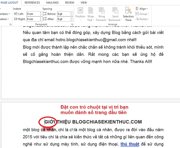 Đ&aacute;nh số trang từ trang bất kỳ trong Word 2013