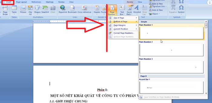 Đ&aacute;nh số trang từ 1 trang bất kỳ trong Word 2007 bước 5