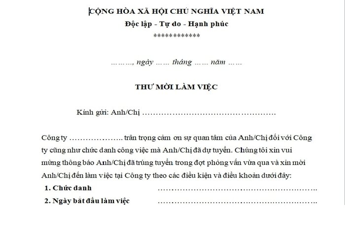 Những yêu cầu cơ bản của giấy mời làm việc