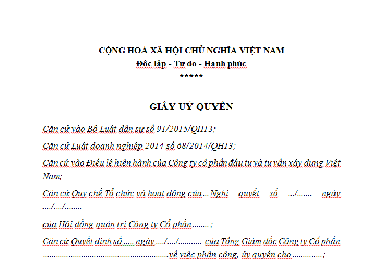 Mẫu giấy uỷ quyền công ty