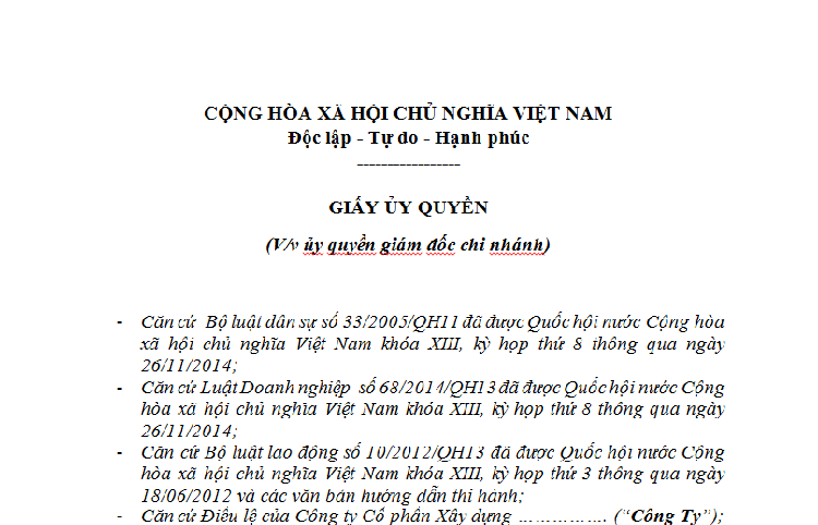 Mẫu giấy uỷ quyền công ty