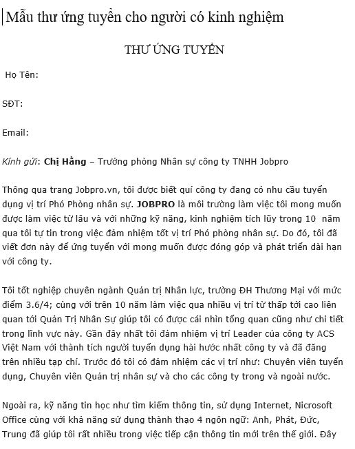 Thư ứng tuyển mẫu